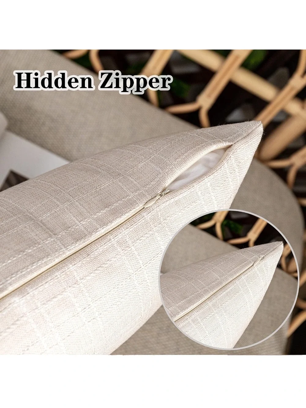 Outdoor Waterproof Pillow Covers Checkered Decorative  22x22 Inch Light Beige